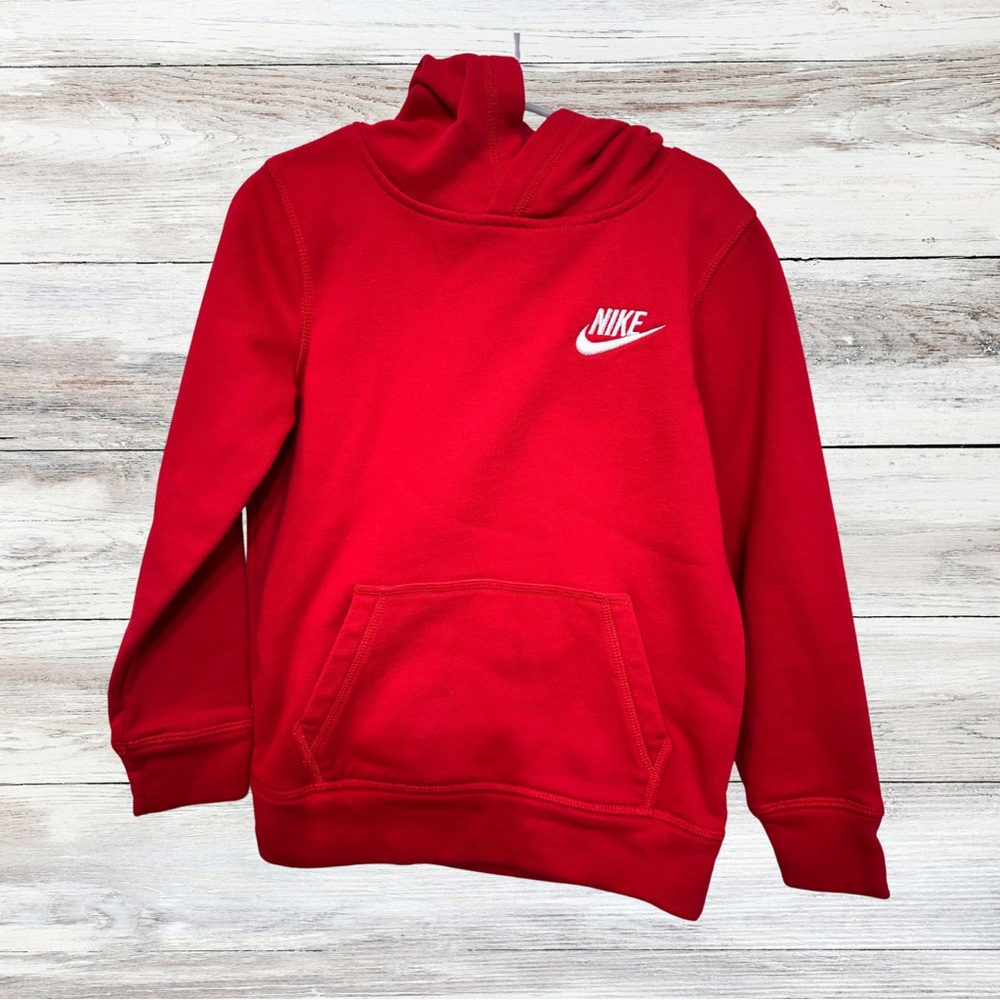 Nike Kids Red Hoodie Sweatshirt Pullover Logo Swoosh Size 5-6Y - EUC